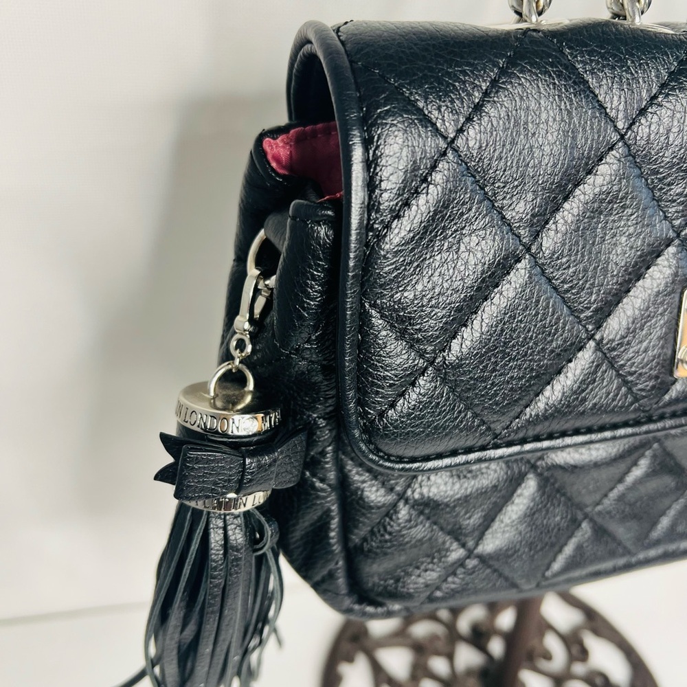 My Flat London LADY BUCKLEY Black Quilted Leather Shoulder Bag $285 Bow Crown - Picture 8 of 11